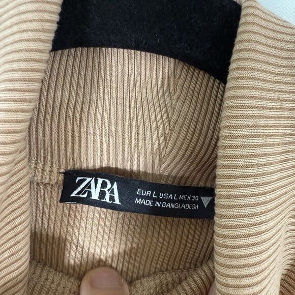 Zara Bodysuit Women's Large Tan Brown Turtleneck Sleeveless Ribbed Button Snap - Picture 7 of 11